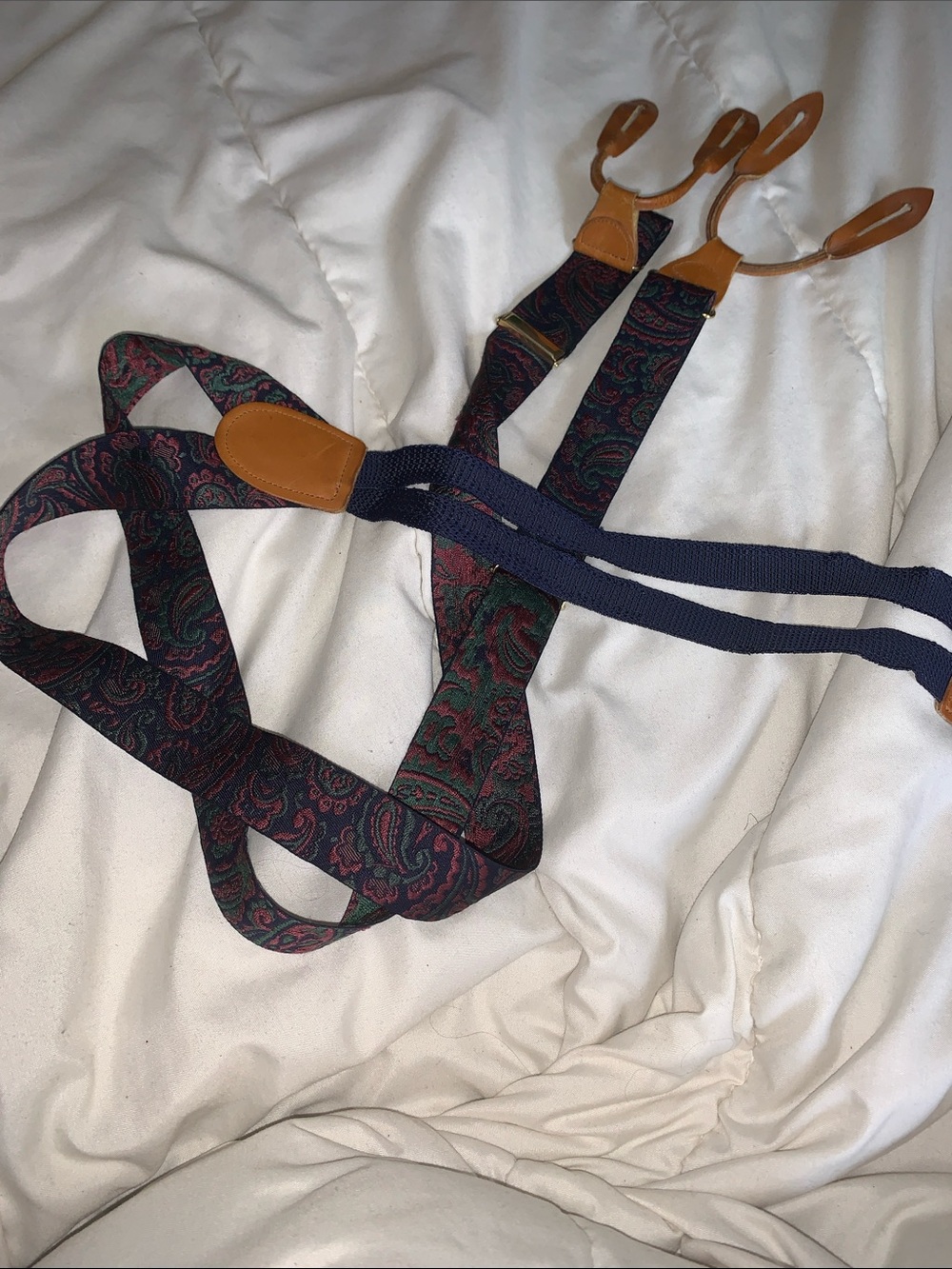 Cole Haan Paisley Braces Suspenders with Leather Accents -